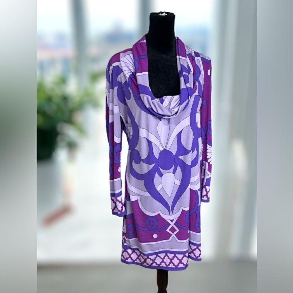 ECI New York Cowl Neck Retro Print Dress Size 4 S - Picture 11 of 13